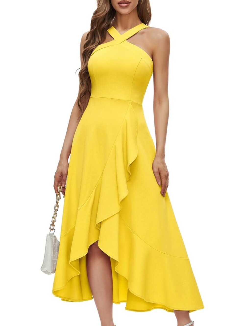 Women's Yellow Comfort Formal Wedding Guest Hi-Lo Prom Evening Maxi Dresses